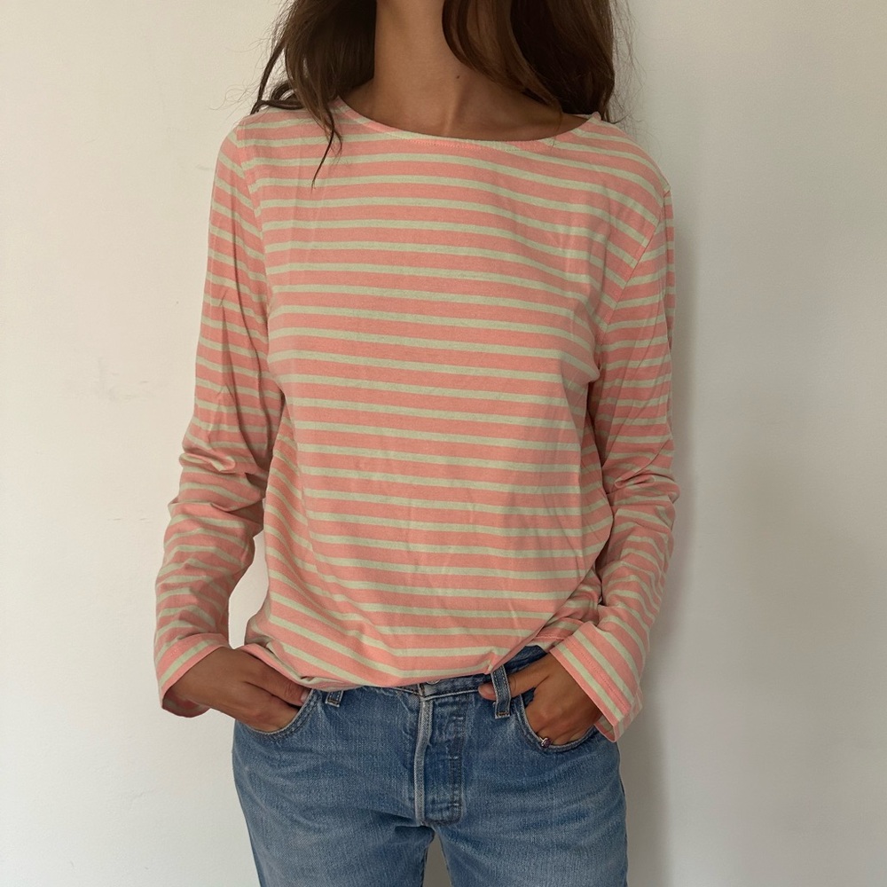 APC Mariner Sailor striped shirt boat neck pink Large Cotton Nautical Top